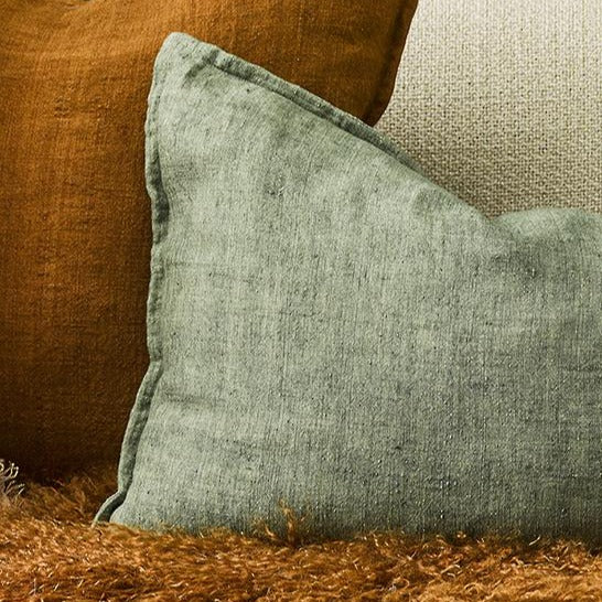 Arcadia Linen Lumbar Cushion + Feather Inner - Sage