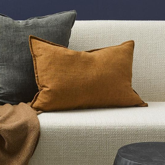 Arcadia Linen Lumbar Cushion + Feather Inner - Tobacco