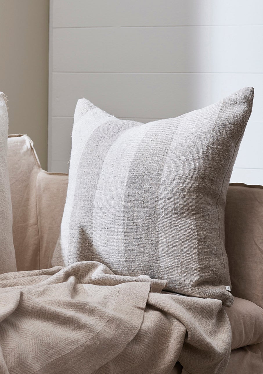 Bannockburn Stripe Cushion with Feather Inner - Taupe