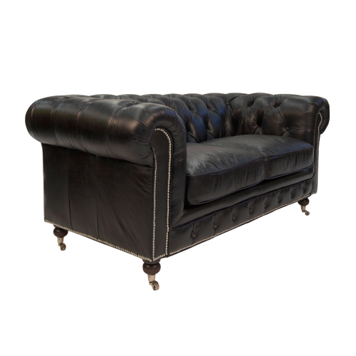 Belmont Leather Chesterfield 2 Seater Sofa - Aged Black