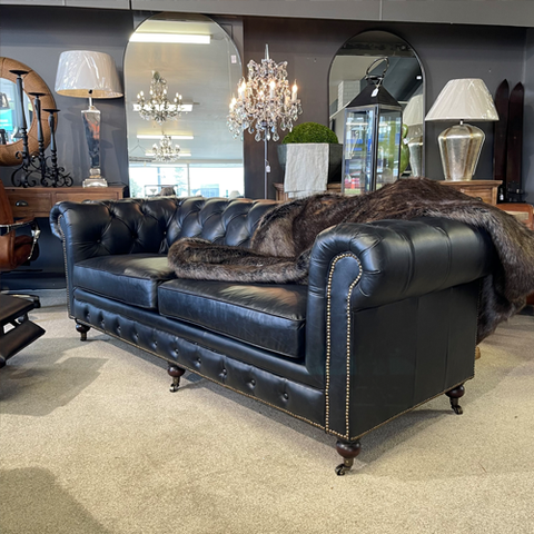 Maddox 3 Seater Italian Leather Sofa - Aged Black