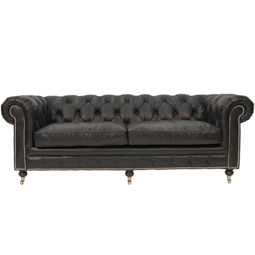 Belmont Leather Chesterfield 3 Seater Sofa - Aged Black