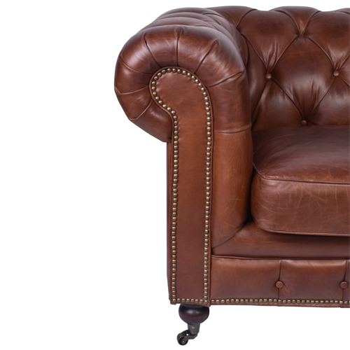 Belmont Leather Chesterfield Armchair - Aged Brown
