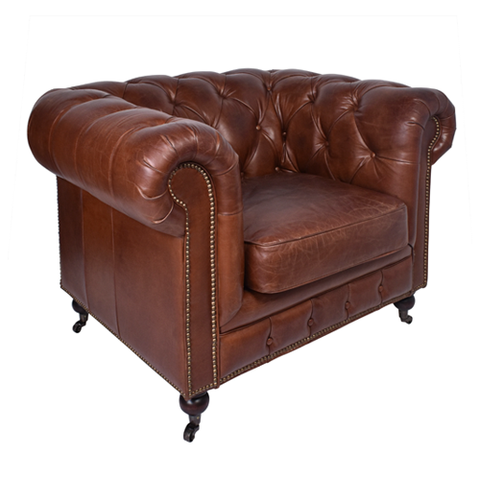 Halo Kensington Leather Chesterfield Sofa - 3 Seater - Vintage Cigar