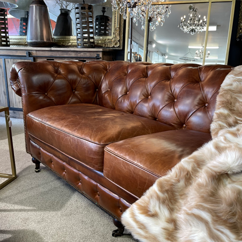 Belmont Leather Chesterfield 3 Seater Sofa - Aged Brown