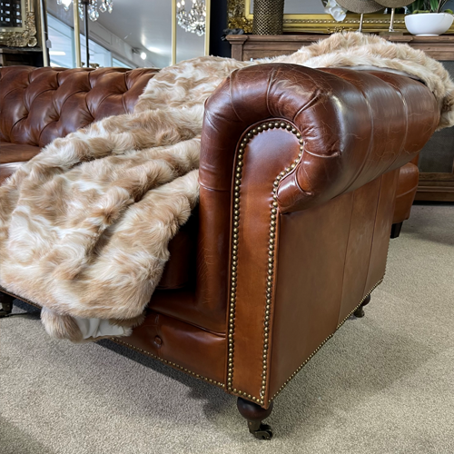 Belmont Leather Chesterfield 3 Seater Sofa - Aged Brown