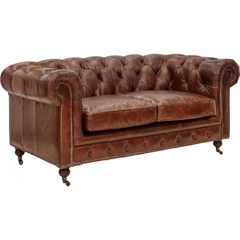 Belmont Leather Chesterfield 2 Seater Sofa - Aged Brown