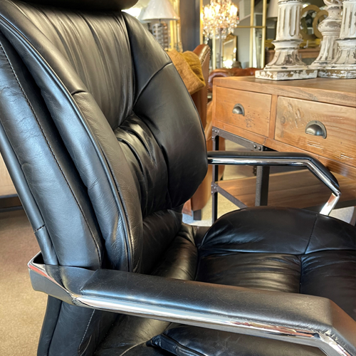 Aged Leather Office Desk Chair - Aged Black