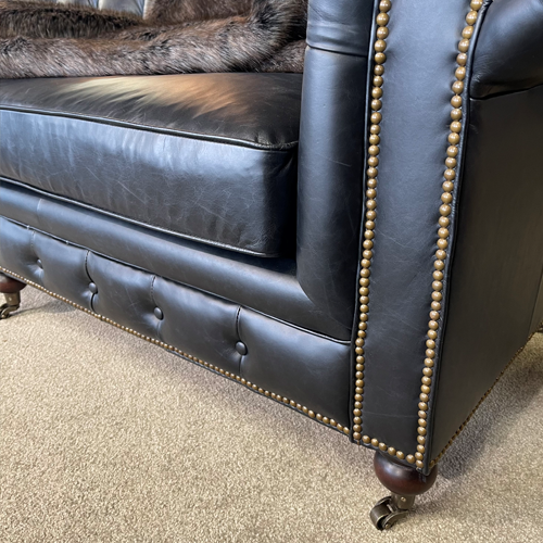 Belmont Leather Chesterfield 2 Seater Sofa - Aged Black