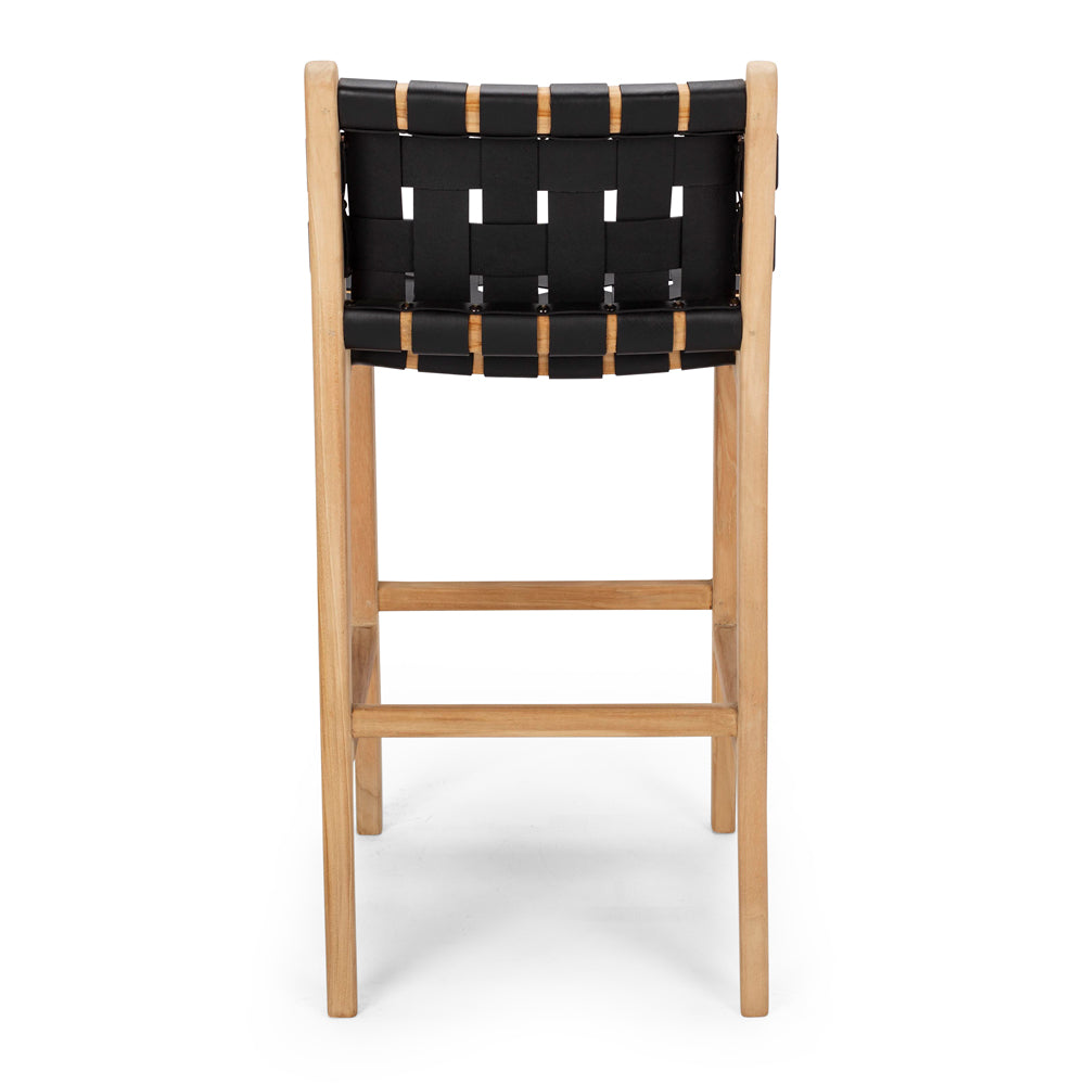 Woven Leather Barstool - Black - With Back