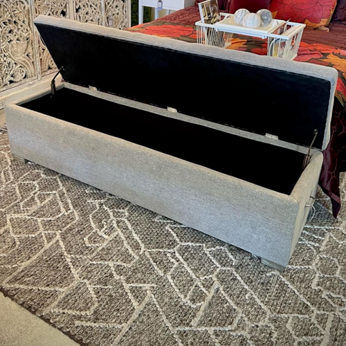 Upholstered Blanket Box / Storage Ottoman - Grey Linen