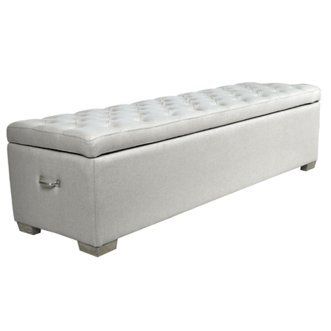 Bayley Leather Strap Ottoman/Bench - Off-White