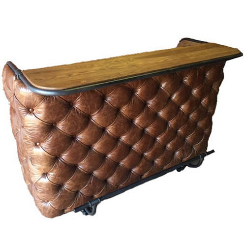 Buttoned Bar in Aged Brown Leather