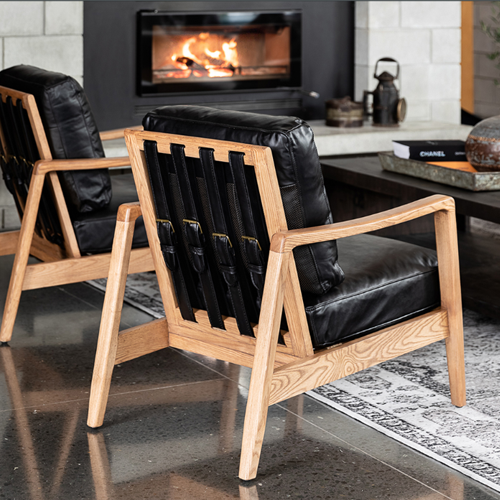 Cabana Buckle Back Leather Chair - Black with Natural