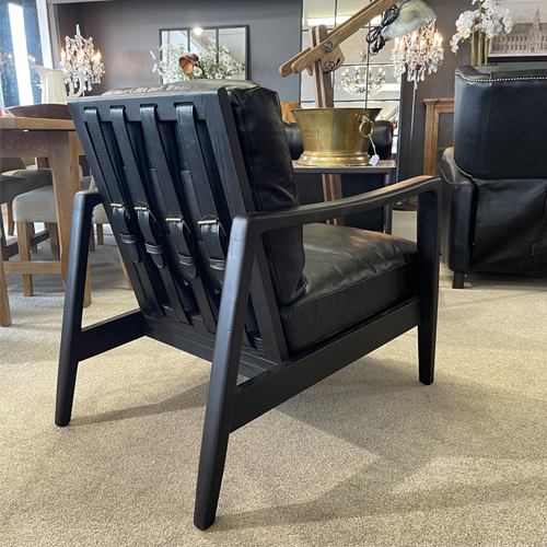 Cabana Buckle Back Leather Chair - Black/ Black Frame