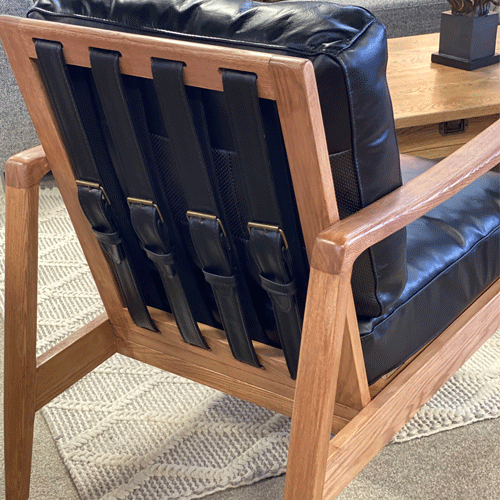 Cabana Buckle Back Leather Chair - Black with Natural