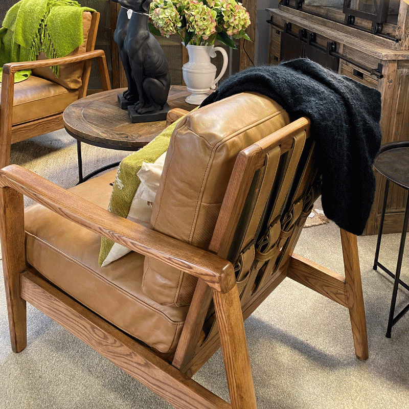 Cabana Buckle Back Leather Chair - Tan