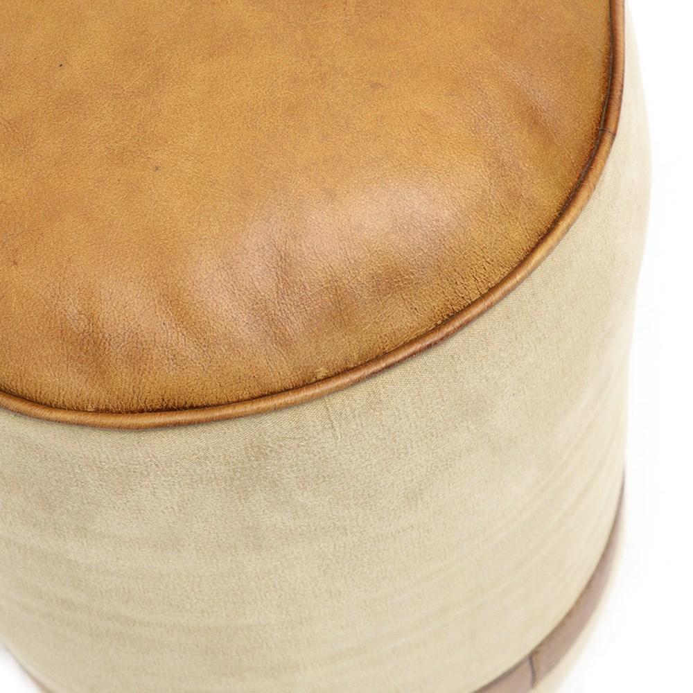 Canvas & Leather Pouffe Footstool