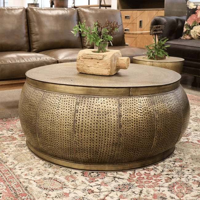 Cacia Hand-Forged Steel Coffee Table in Brass Finish