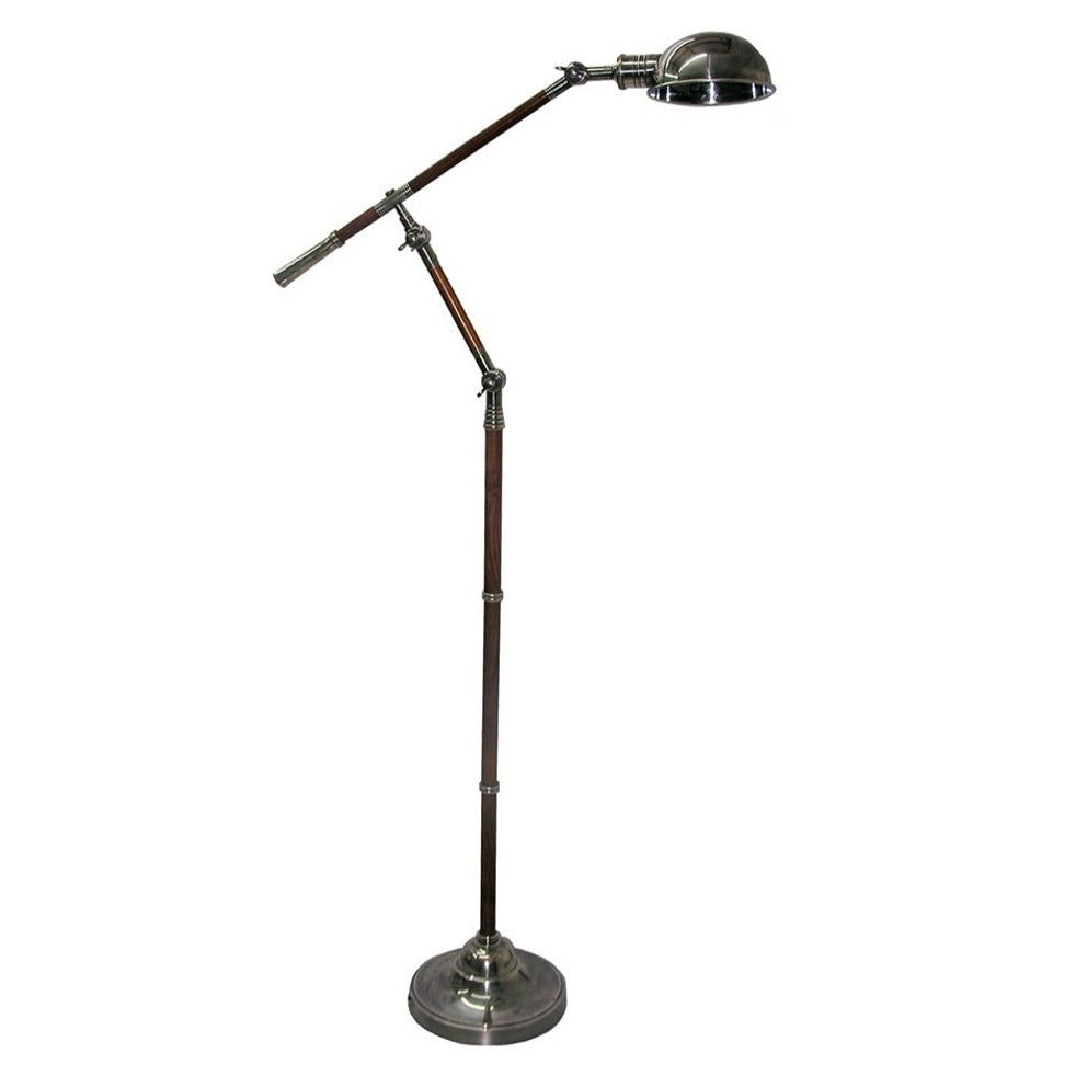 Adjustable Silver Floor Lamp with Wooden Detail