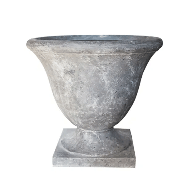Footed Urn with Square Base in Grey Finish