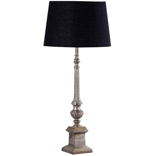 Ornamental Antique Silver Table Lamp with Black Cotton