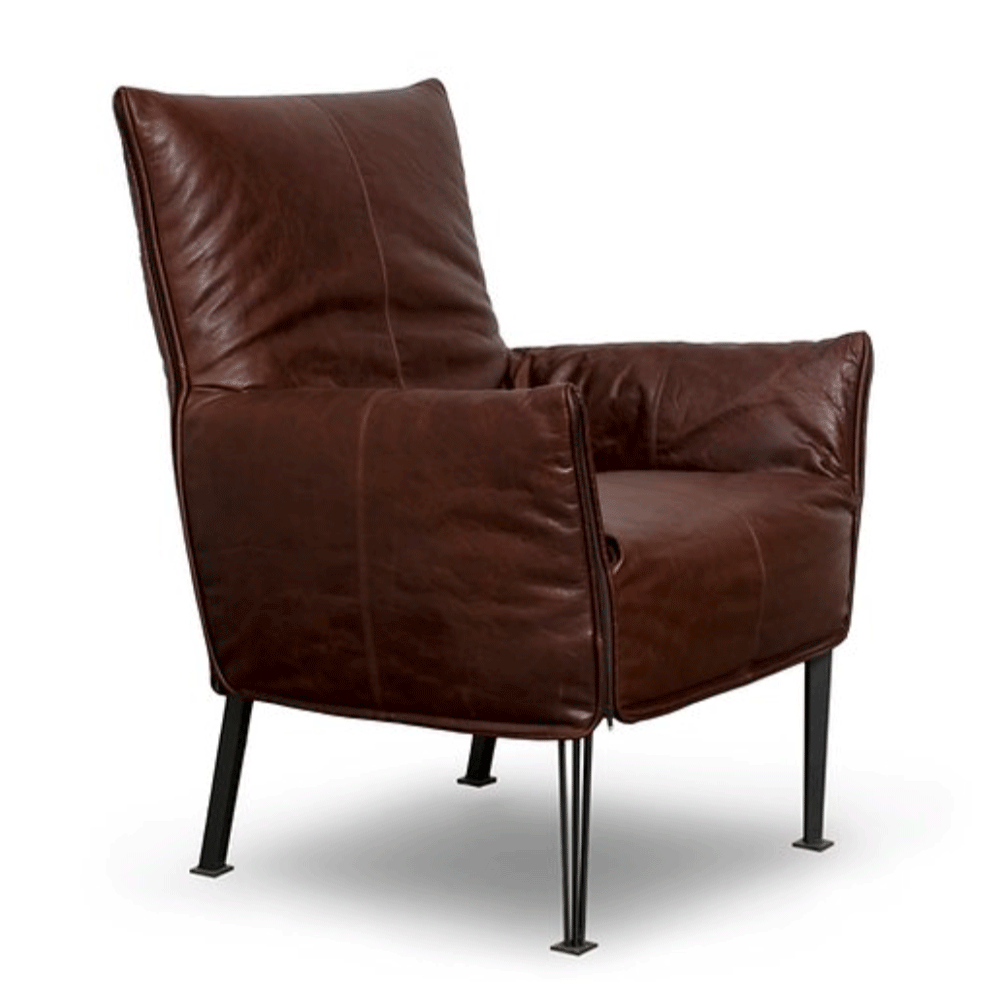 Hugo Steel Chair in Tasman New Zealand Leather - NZ Made