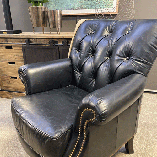 Harry Buttoned Leather Armchair with Castor Legs - Vintage Black