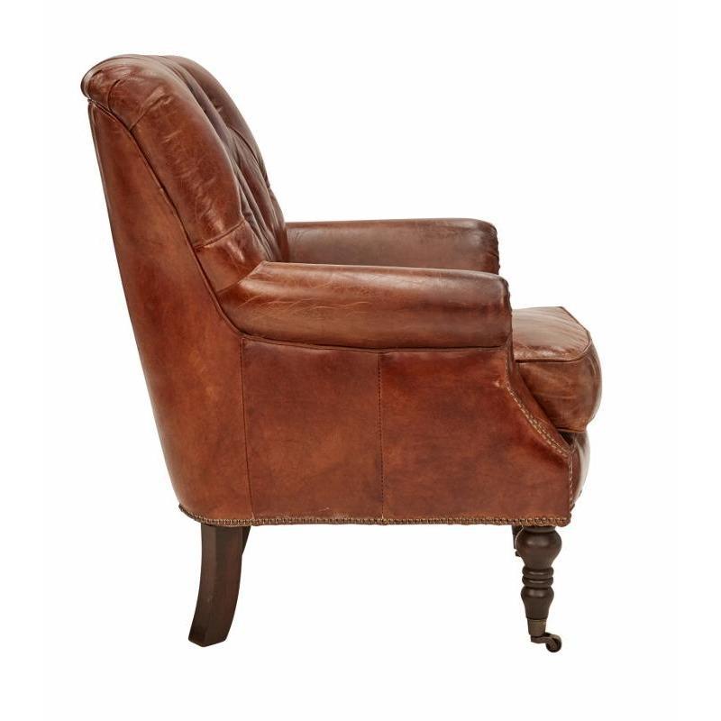Harry Buttoned Leather Armchair - Aged Brown