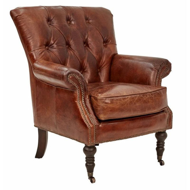 Harry Buttoned Leather Armchair - Aged Brown