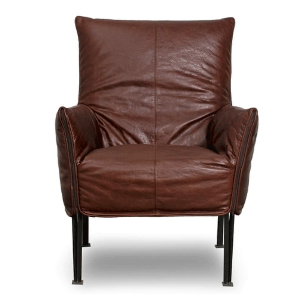 Hugo Steel Chair with Footstool in Tasman New Zealand Leather - NZ Made