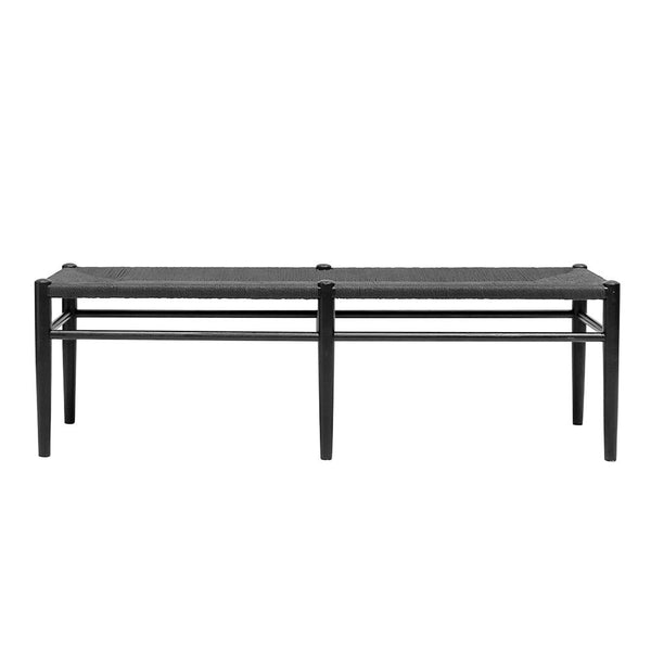 Jamara Oak and Rattan Bench - Black - 180cm