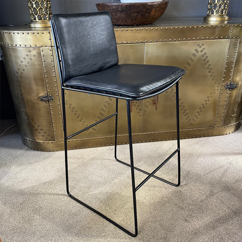 Juno Black Leather Barstool