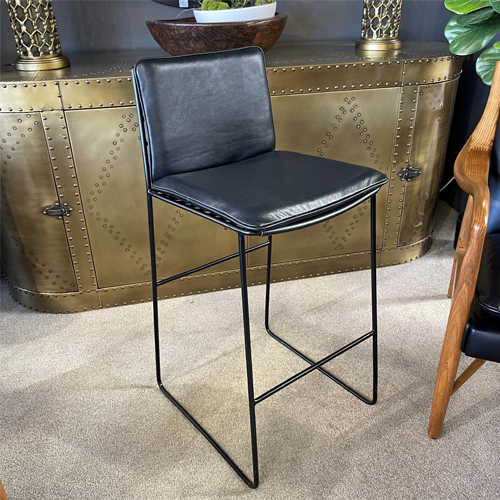 Juno Black Leather Barstool