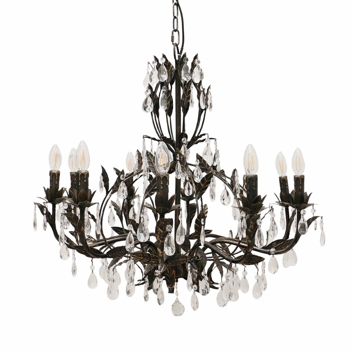 Large Fleurence Chandelier - Black and Gold with Glass Crystals