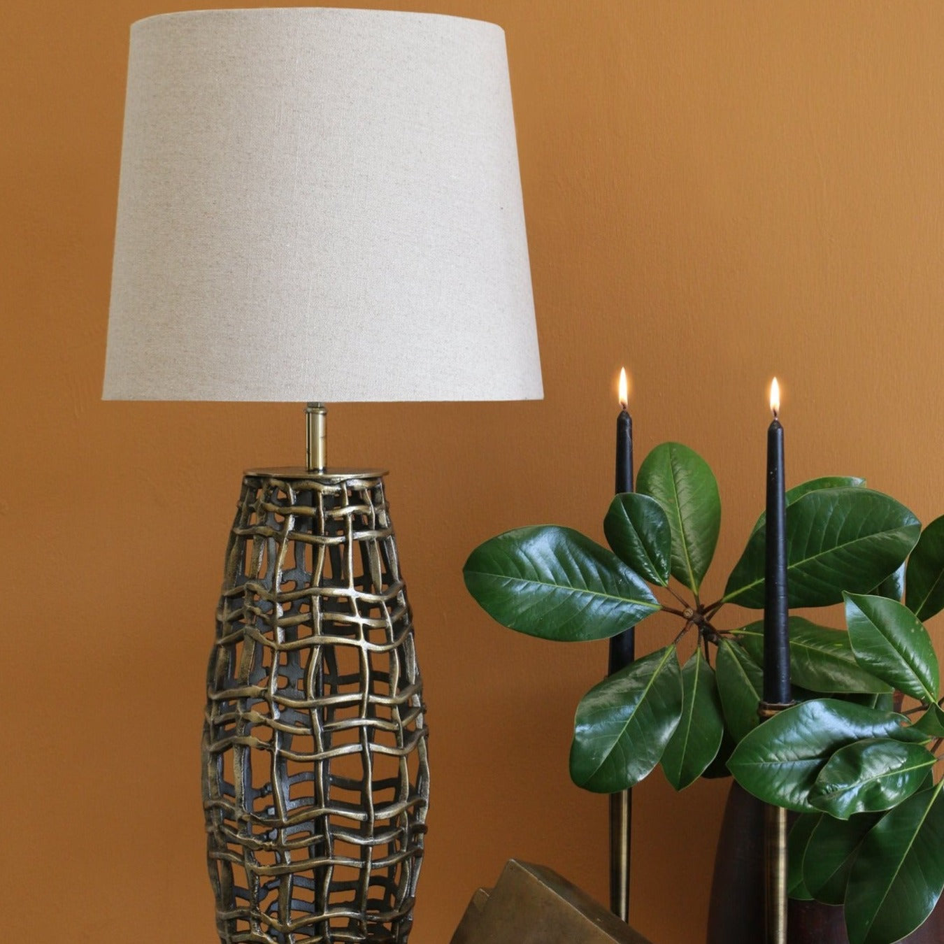 Metal Weave Lamp in Old Brass Finish