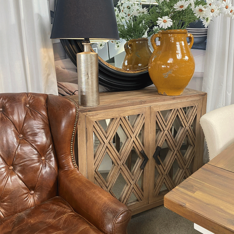Lattice Elm & Mirror Cabinet