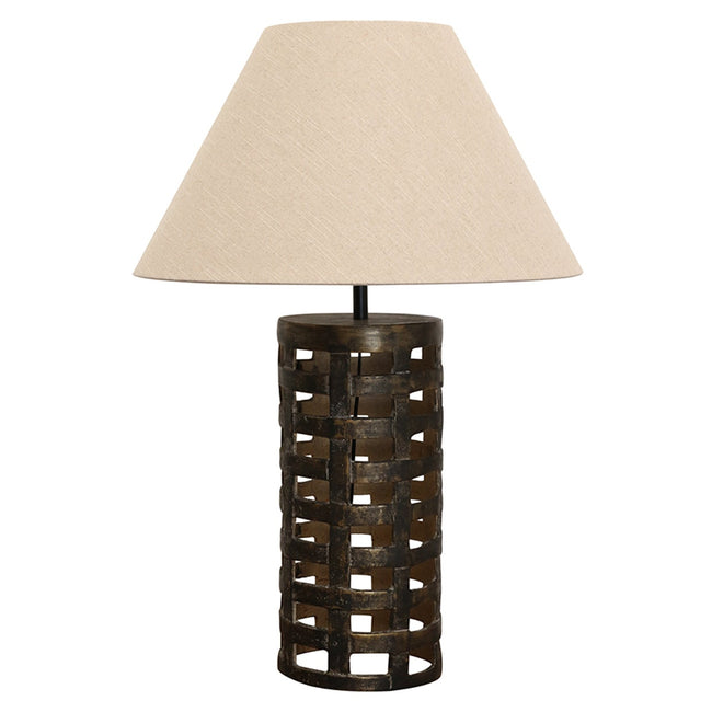 Lattice Lamp Base with Shade in Antique Brass Finish