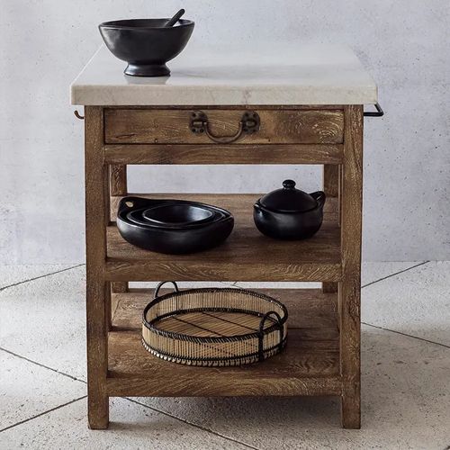 Lauro Marble Kitchen Island - Natural - Small