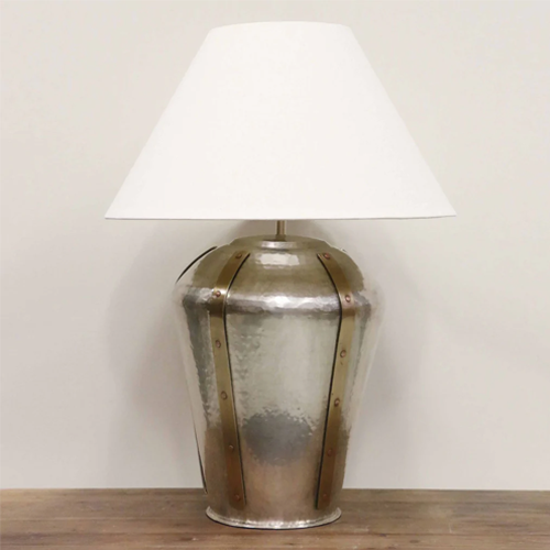 Litchfield Large Lamp - Antique Silver & Brass + Shade