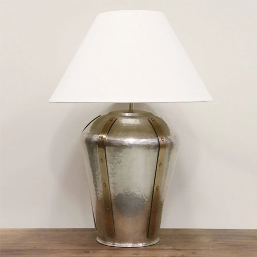 Litchfield Lamp - Antique Silver Finish with Brass Finish + Shade