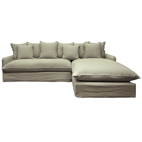 Lotus Slipcover Sofa with Chaise - Right - Khaki
