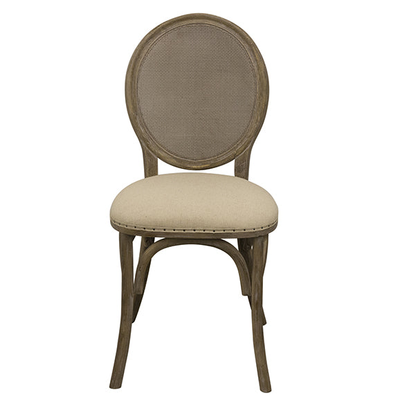 Mira Linen Upholstered Dining Chair with Rattan Back