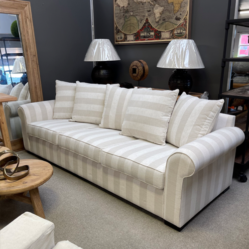 Nottingham Rolled Arm Sofa - Striped Linen - NZ Made