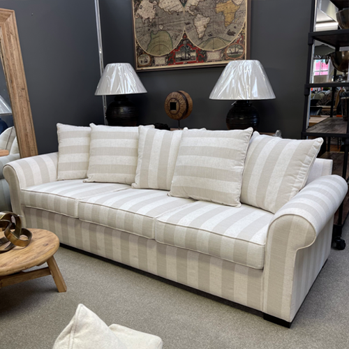 Nottingham Rolled Arm Sofa - Striped Linen - NZ Made
