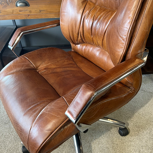 Aged Leather Office Desk Chair - Vintage Brown