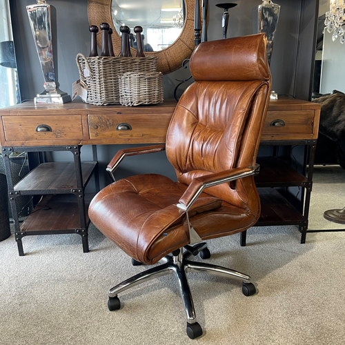 Aged Leather Office Desk Chair Aged Brown – Greenslades Furniture