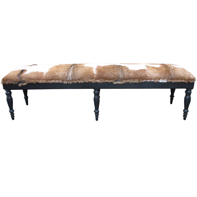 Pedro Goatskin Bed End Bench - Brown and White