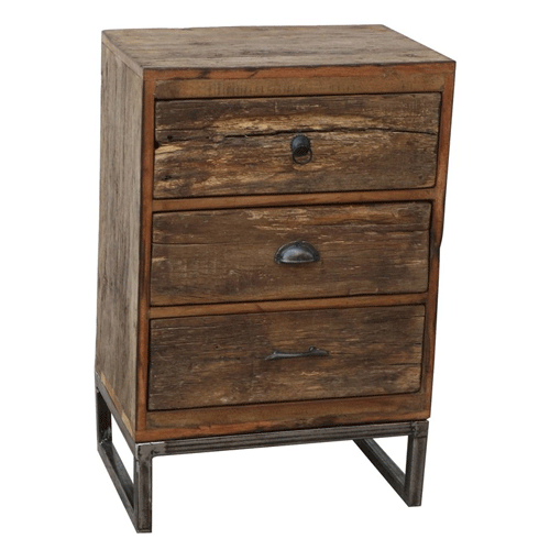 Reclaimed Timber & Metal 3 Drawer Bedside Table
