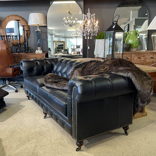 Belmont Leather Chesterfield 3 Seater Sofa - Aged Black